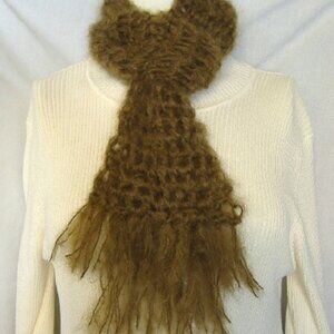 Short Brown Mohair Scarf 34x5 Handmade Crochet Knit Warm Men Neckwarmer NWT